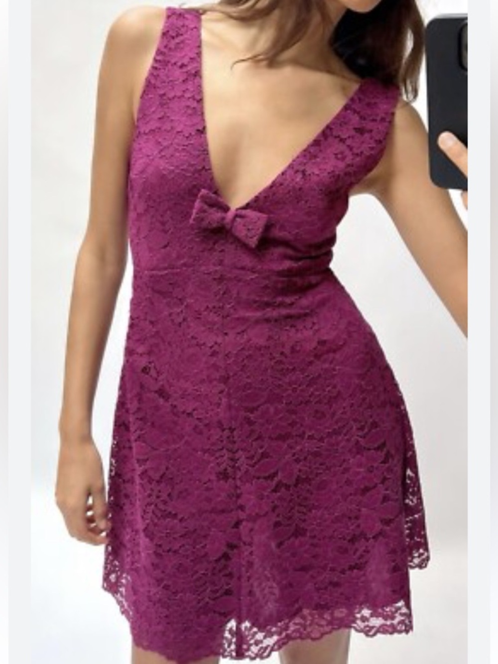 Zara Magenta Pinafore Lace Mini Dress with Bow Size Large NWOT